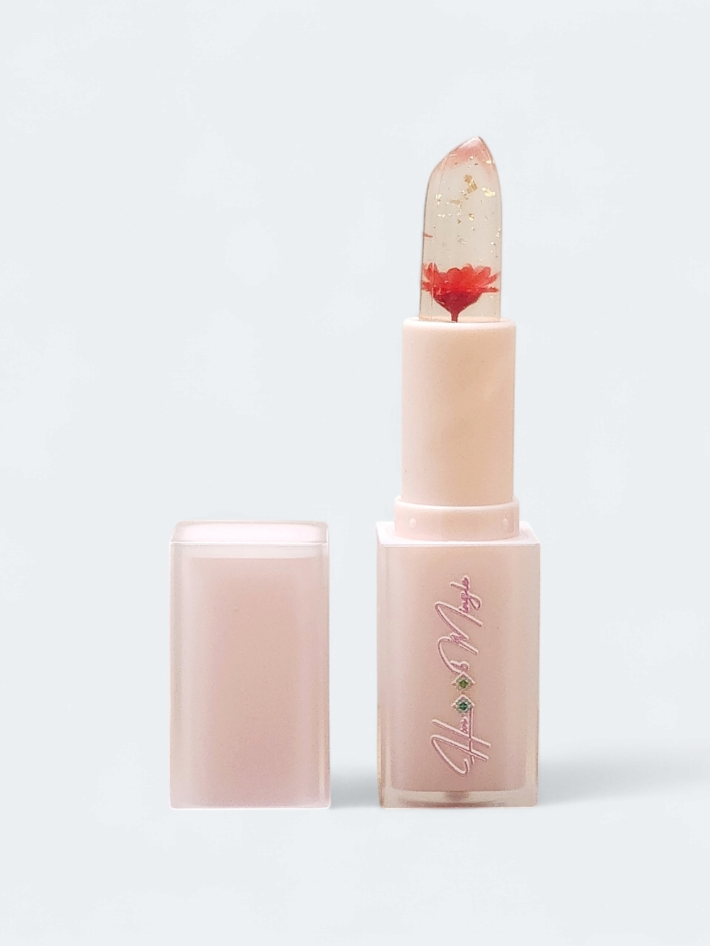 Orange Floral Jelly Lipstick with Gold Flakes